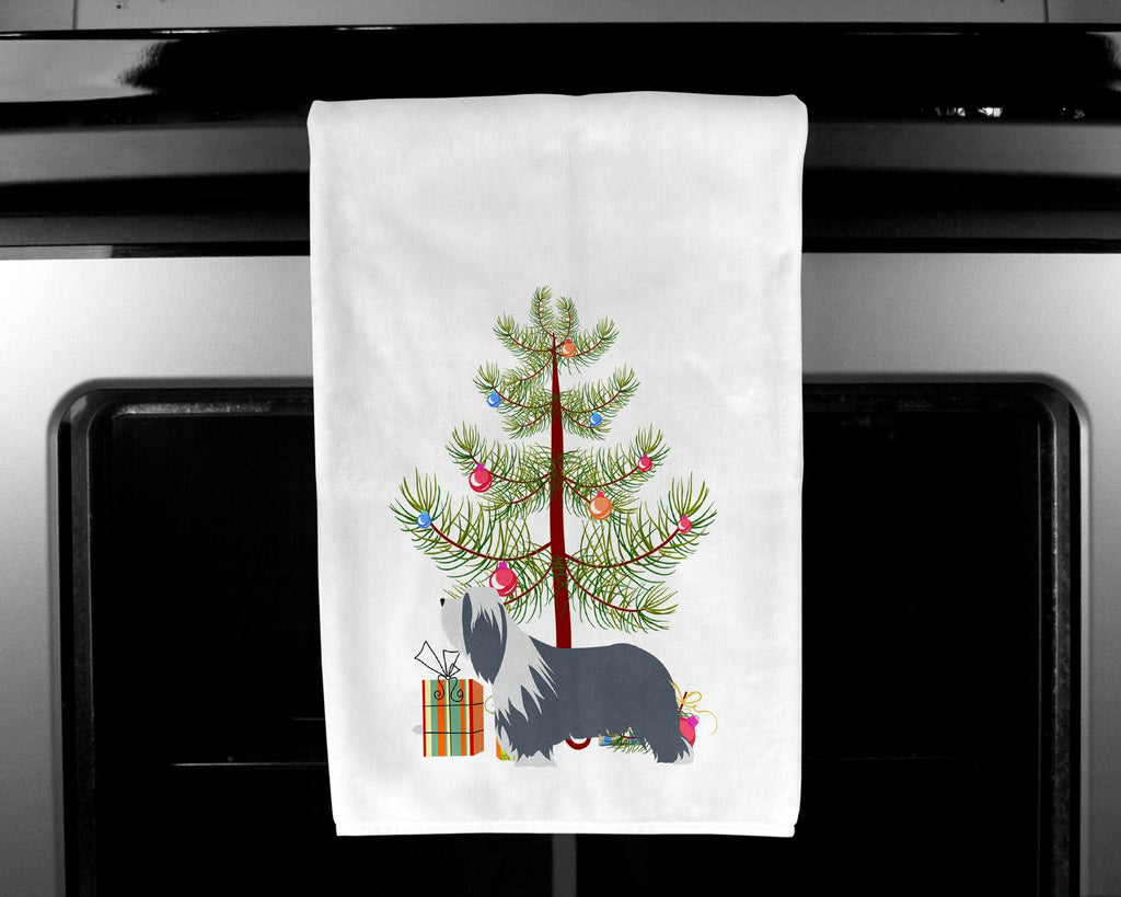 Bearded Collie Dog Merry Christmas Tree Kitchen Towel Set of 2 White Dish Towels Decorative Bathroom Hand towel for Hand, Face, Hair, Yoga, Tea, Dishcloth, 19 X 28", White