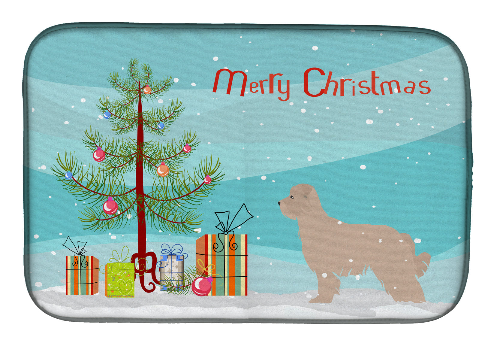 Pyrenean Shepherd Dog Merry Christmas Tree Dish Drying Mat Absorbent Dish Drying Mat Pad for Kitchen Counter Dish Drainer Mat for Countertop, 14 x 21", Multicolor