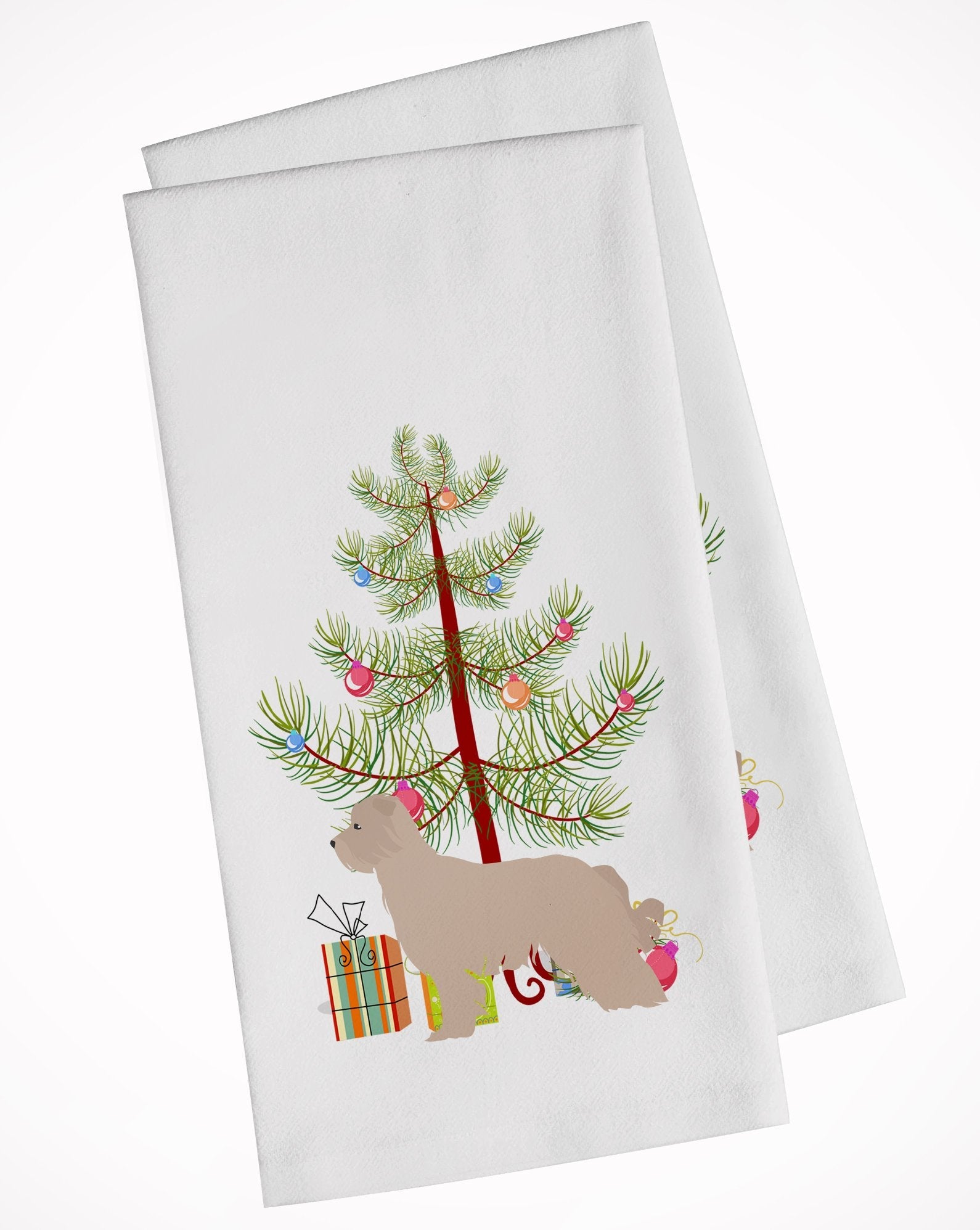 Pyrenean Shepherd Dog Merry Christmas Tree Kitchen Towel Set of 2 White Dish Towels Decorative Bathroom Hand towel for Hand, Face, Hair, Yoga, Tea, Dishcloth, 19 X 28", White