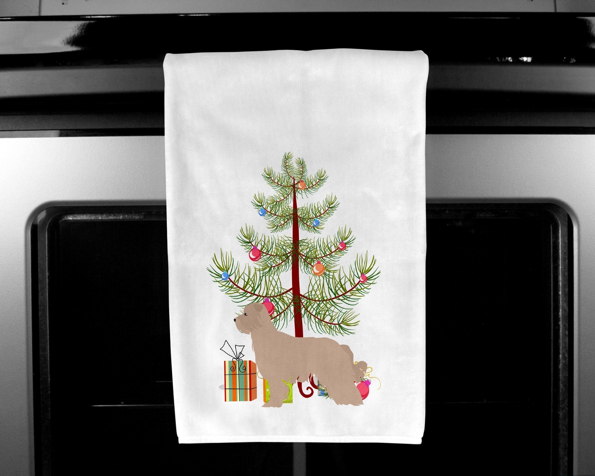 Pyrenean Shepherd Dog Merry Christmas Tree Kitchen Towel Set of 2 White Dish Towels Decorative Bathroom Hand towel for Hand, Face, Hair, Yoga, Tea, Dishcloth, 19 X 28", White