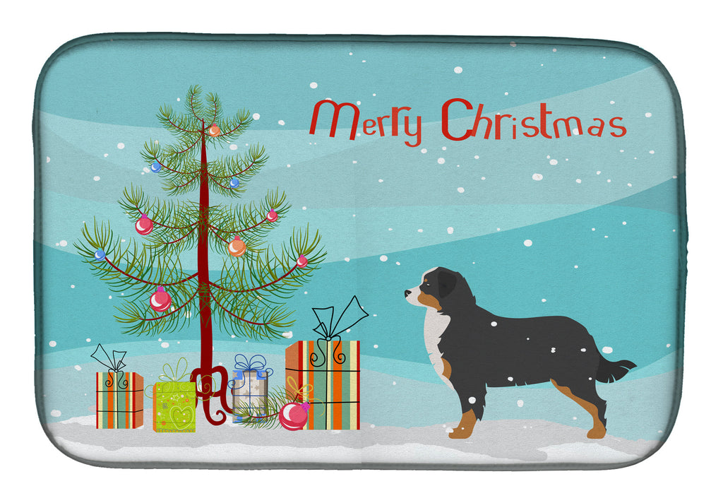 Bernese Mountain Dog Merry Christmas Tree Dish Drying Mat Absorbent Dish Drying Mat Pad for Kitchen Counter Dish Drainer Mat for Countertop, 14 x 21", Multicolor