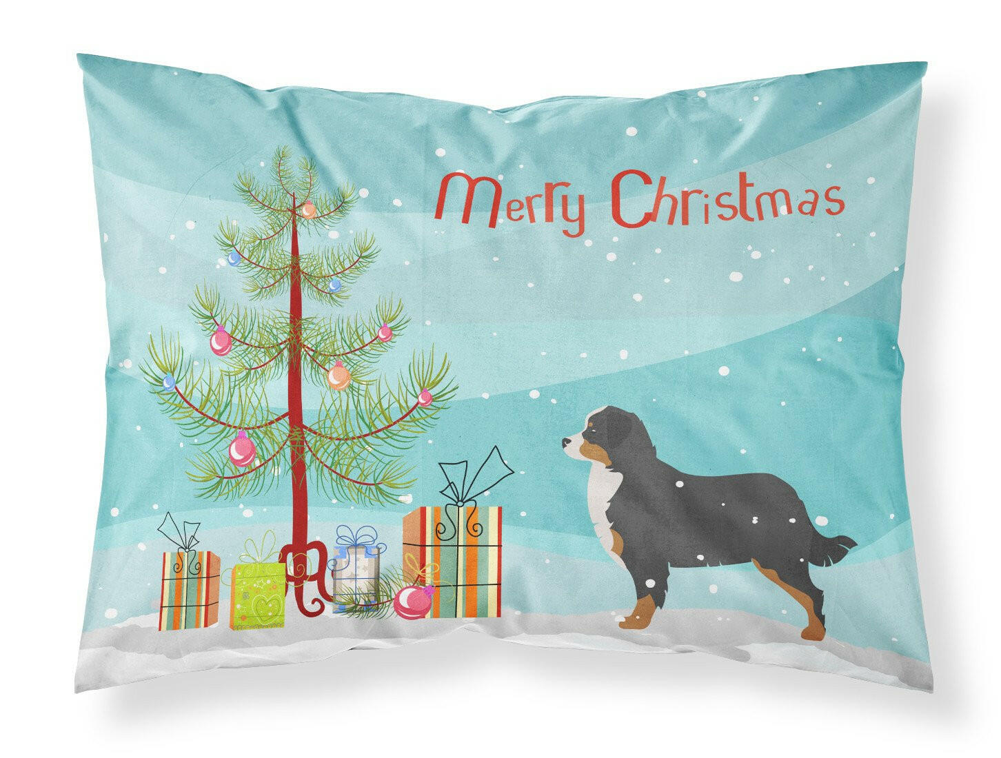 Bernese Mountain Dog Merry Christmas Tree Standard Pillowcase Lightweight Super Soft Easy Care Decorative Artwork Pillowcase, Standard