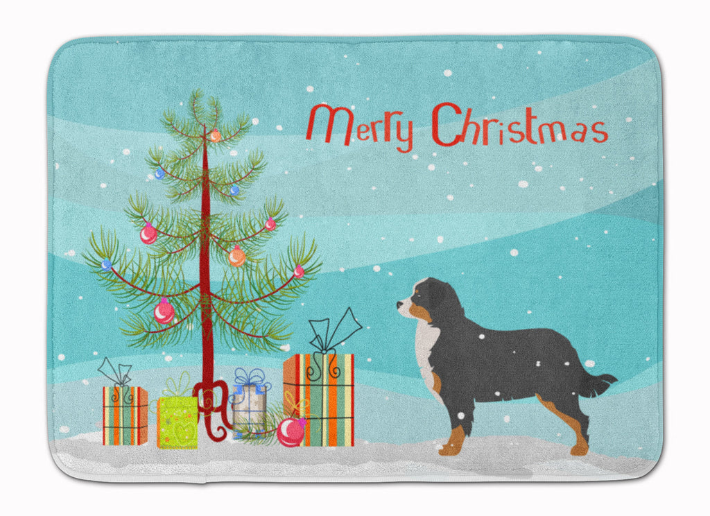 Bernese Mountain Dog Merry Christmas Tree Memory Foam Kitchen Mat Machine Washable Anti-Fatigue Cushion Comfort Bath or Kitchen Rug