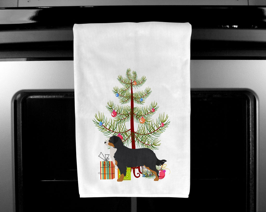 Bernese Mountain Dog Merry Christmas Tree Kitchen Towel Set of 2 White Dish Towels Decorative Bathroom Hand towel for Hand, Face, Hair, Yoga, Tea, Dishcloth, 19 X 28", White