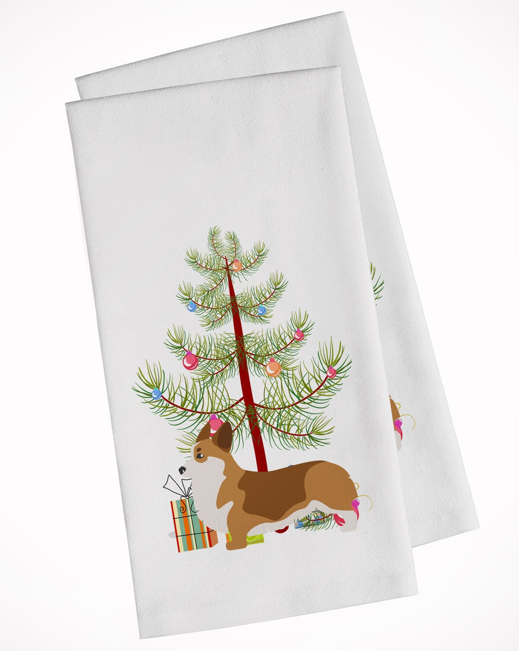 Corgi Merry Christmas Tree Kitchen Towel Set of 2 White Dish Towels Decorative Bathroom Hand towel for Hand, Face, Hair, Yoga, Tea, Dishcloth, 19 X 28", White