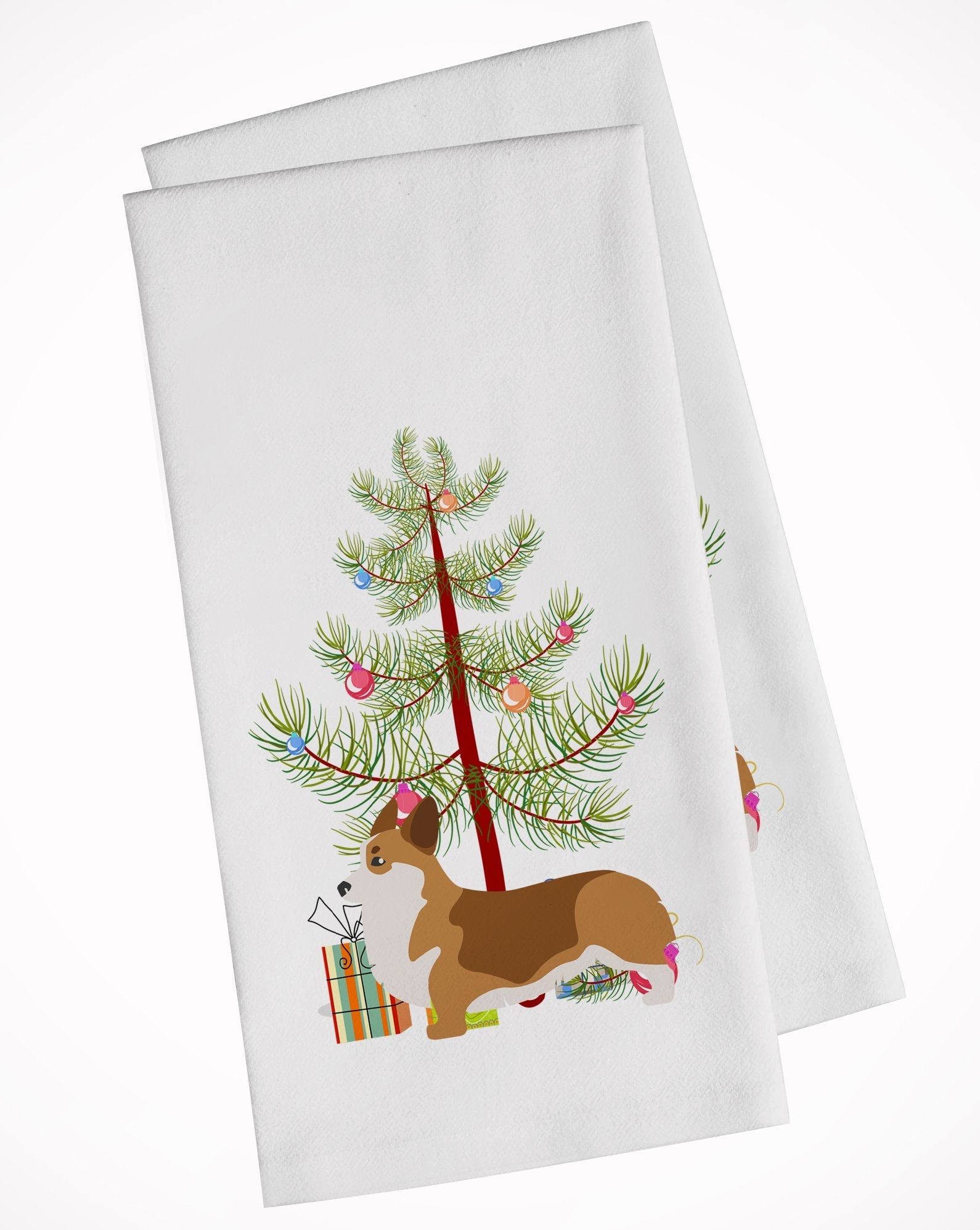 Corgi Merry Christmas Tree Kitchen Towel Set of 2 White Dish Towels Decorative Bathroom Hand towel for Hand, Face, Hair, Yoga, Tea, Dishcloth, 19 X 28", White