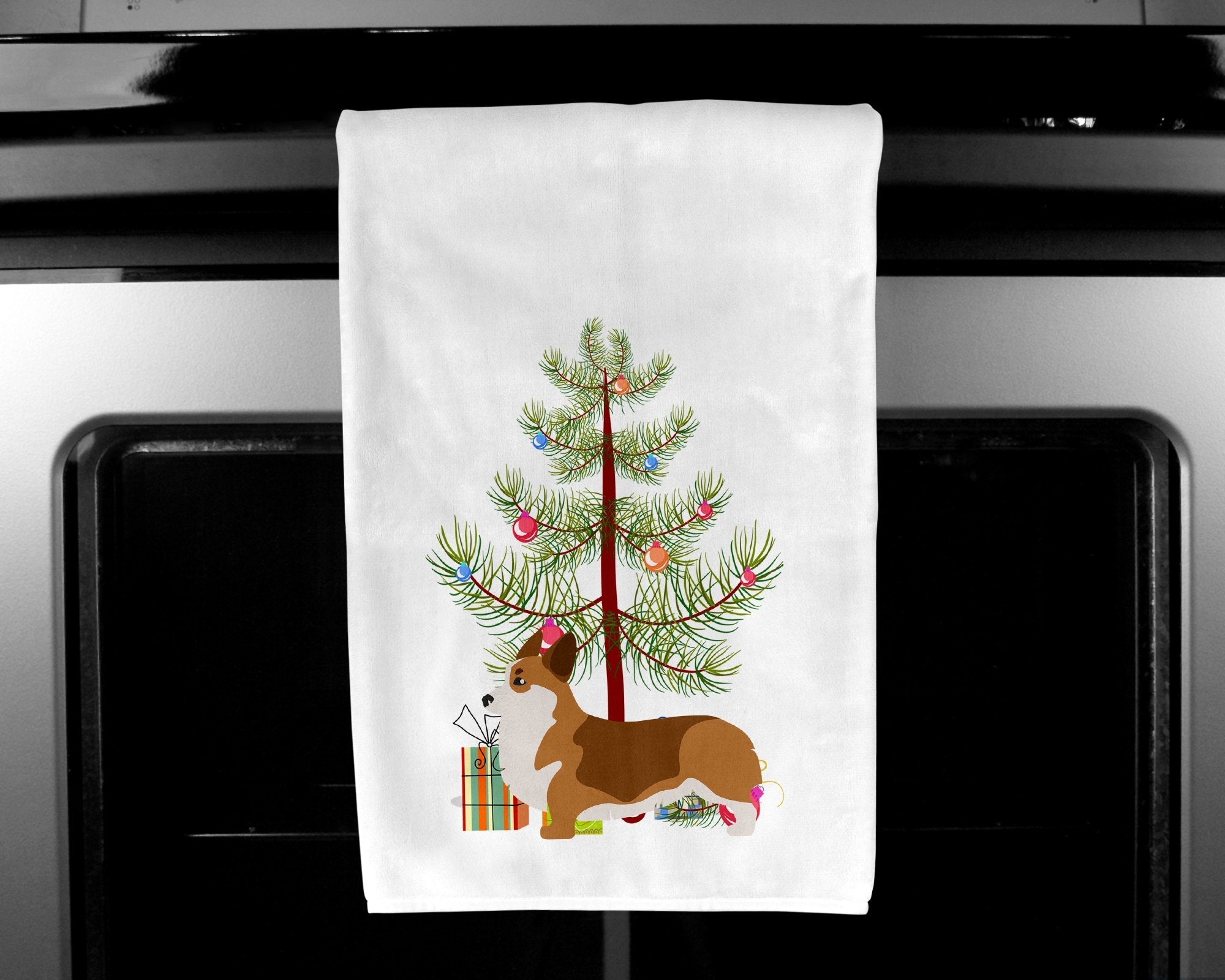 Corgi Merry Christmas Tree Kitchen Towel Set of 2 White Dish Towels Decorative Bathroom Hand towel for Hand, Face, Hair, Yoga, Tea, Dishcloth, 19 X 28", White