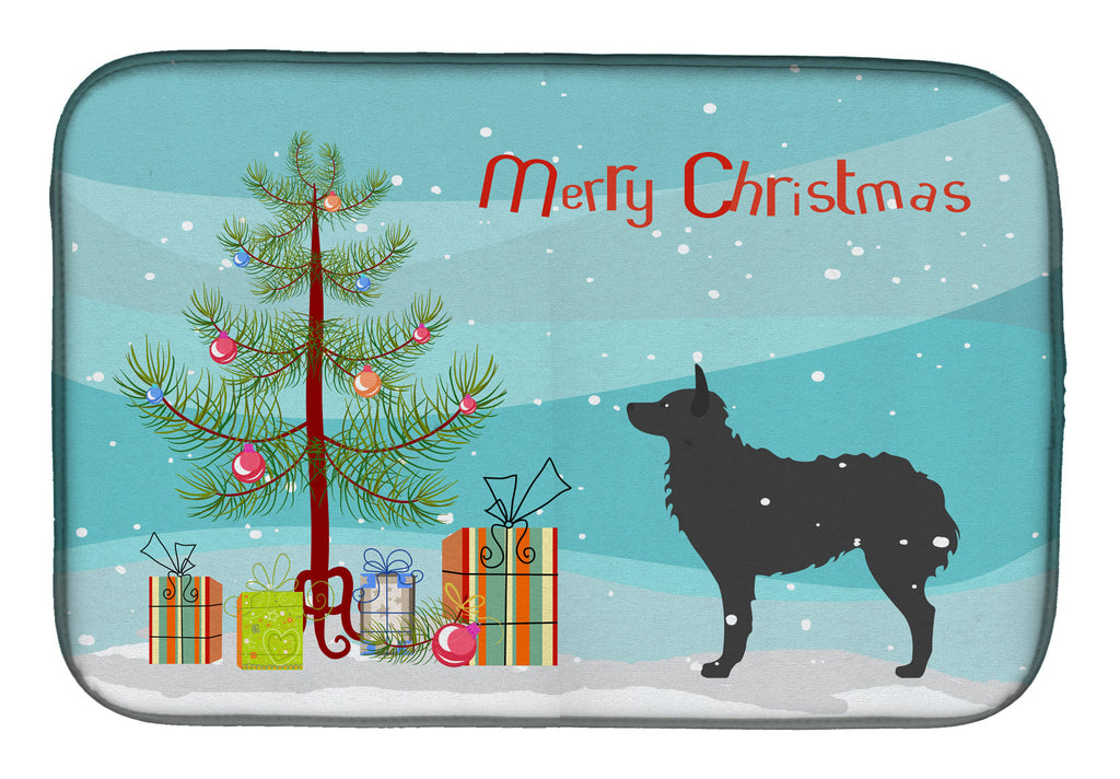Croatian Sheepdog Merry Christmas Tree Dish Drying Mat Absorbent Dish Drying Mat Pad for Kitchen Counter Dish Drainer Mat for Countertop, 14 x 21", Multicolor