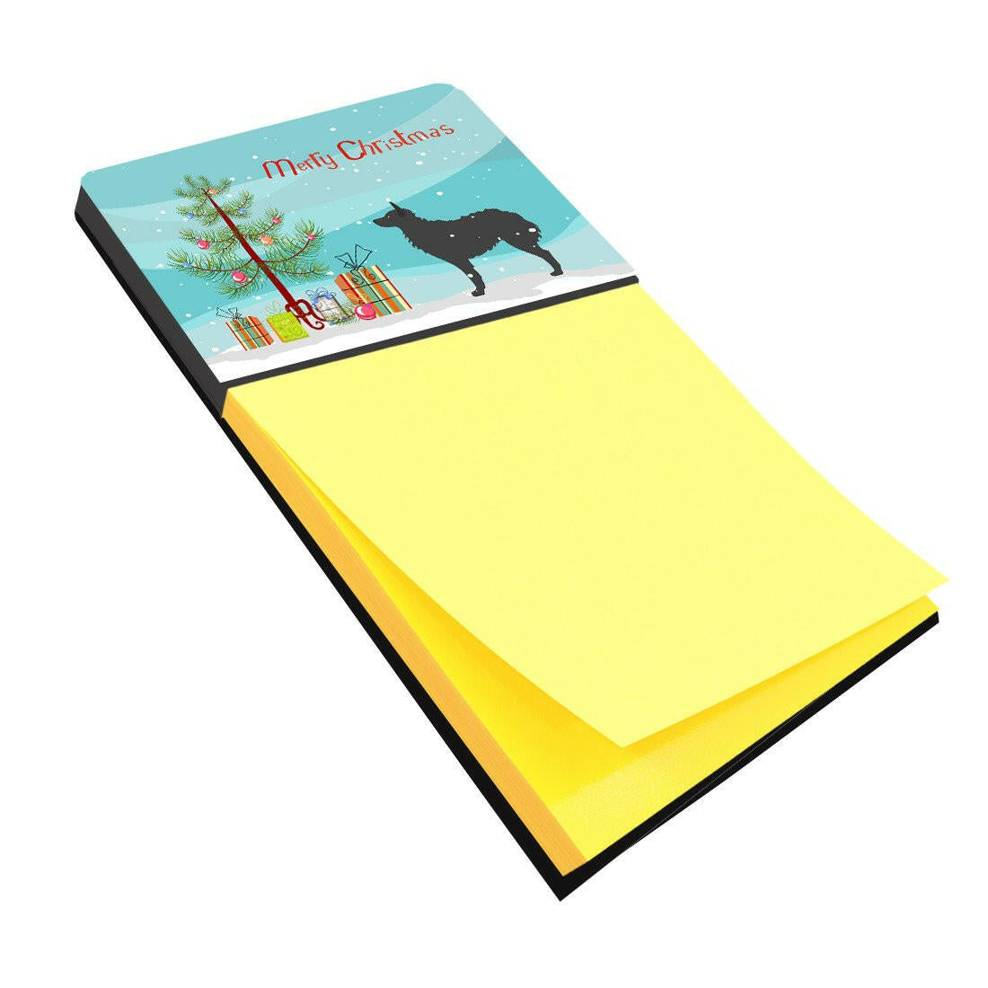 Croatian Sheepdog Merry Christmas Tree Watercolor Sticky Note Holder Refillable Dispenser Desk Accessory 3x3 Pad Gift