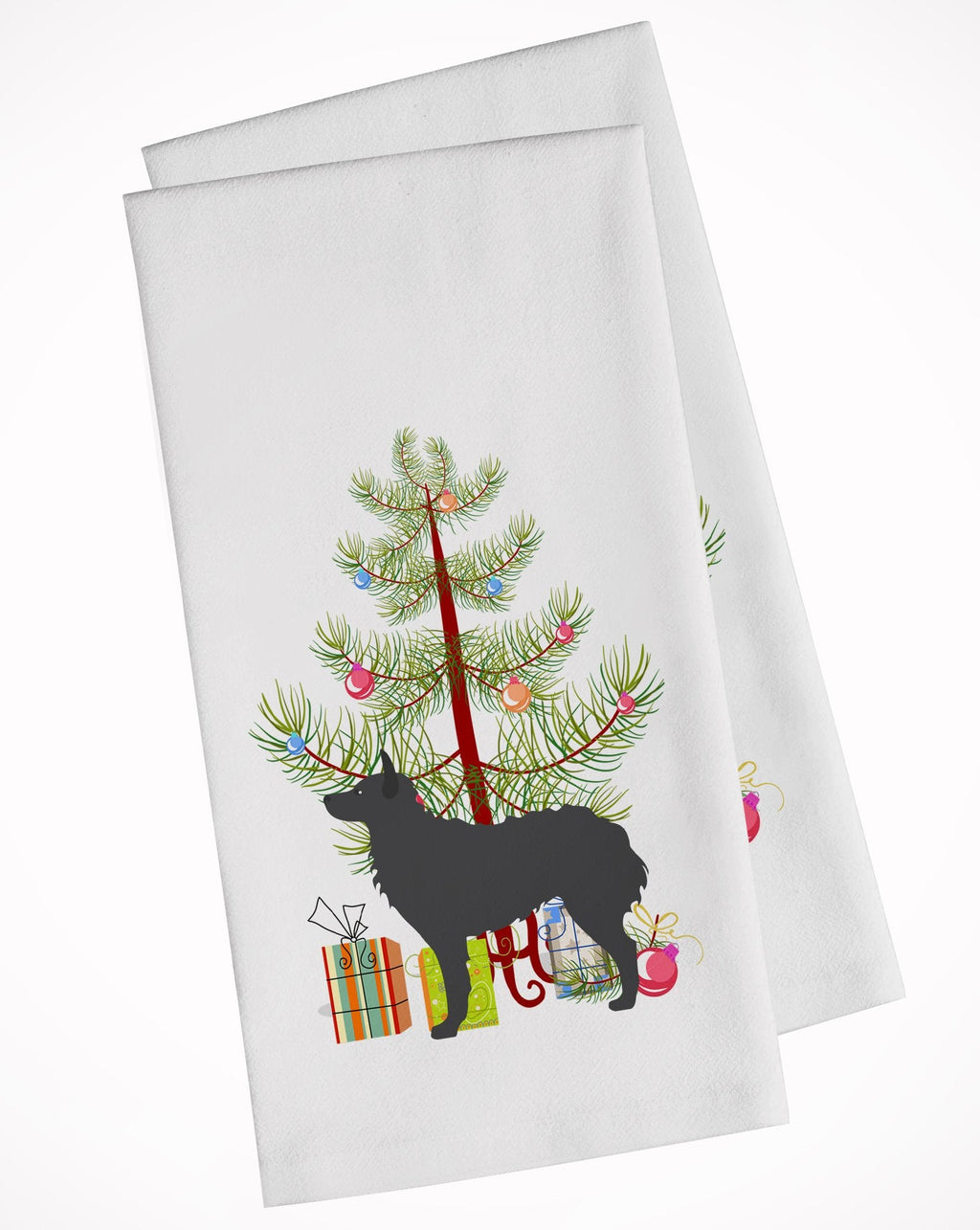 Croatian Sheepdog Merry Christmas Tree Kitchen Towel Set of 2 White Dish Towels Decorative Bathroom Hand towel for Hand, Face, Hair, Yoga, Tea, Dishcloth, 19 X 28", White