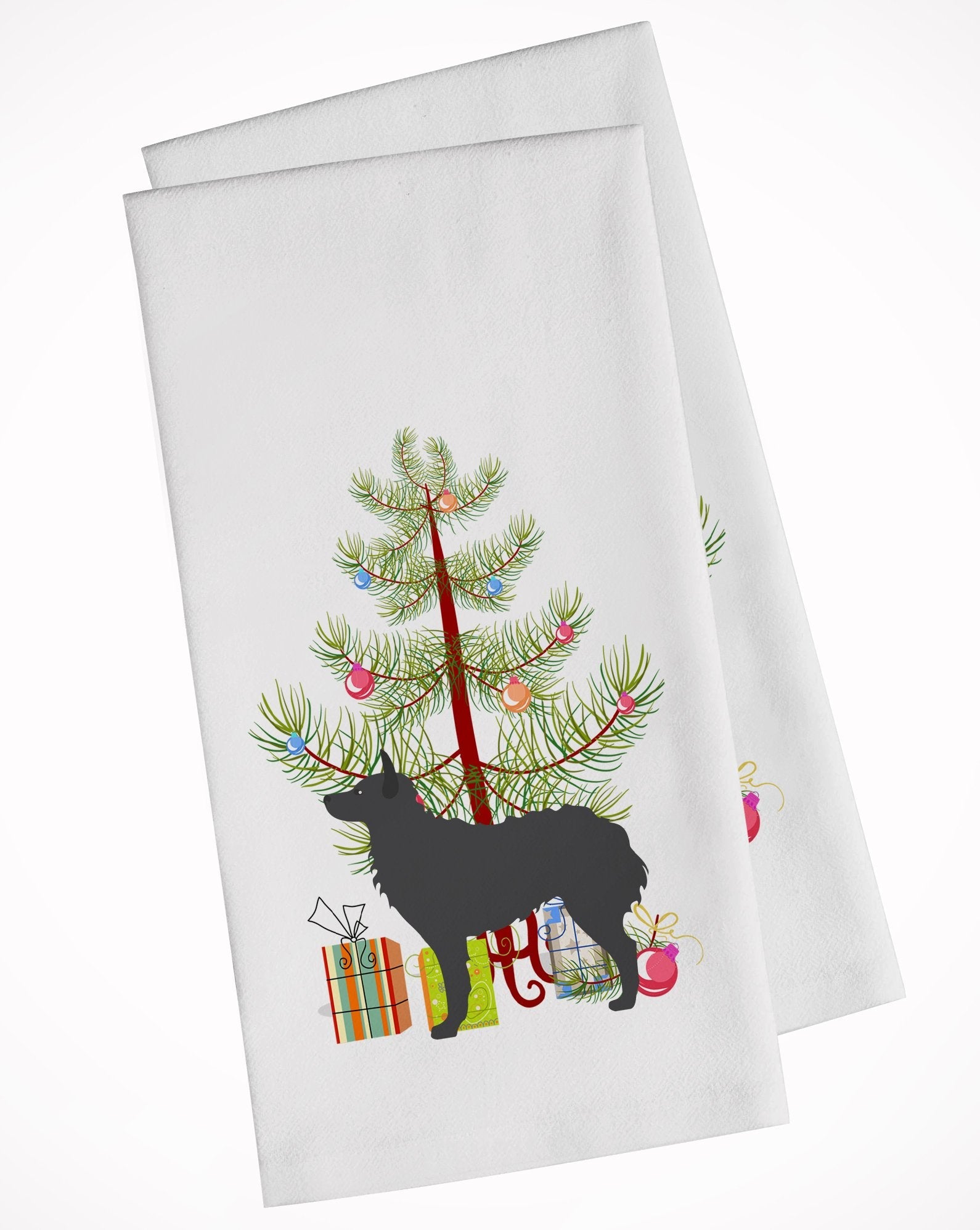Croatian Sheepdog Merry Christmas Tree Kitchen Towel Set of 2 White Dish Towels Decorative Bathroom Hand towel for Hand, Face, Hair, Yoga, Tea, Dishcloth, 19 X 28", White