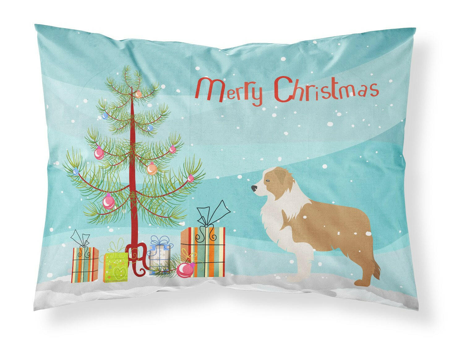 Red Border Collie Merry Christmas Tree Standard Pillowcase Lightweight Super Soft Easy Care Decorative Artwork Pillowcase, Standard