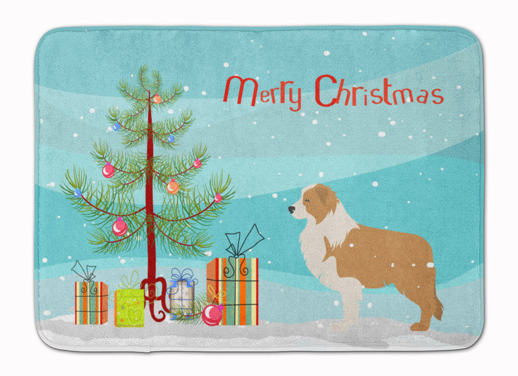 Red Border Collie Merry Christmas Tree Memory Foam Kitchen Mat Machine Washable Anti-Fatigue Cushion Comfort Bath or Kitchen Rug