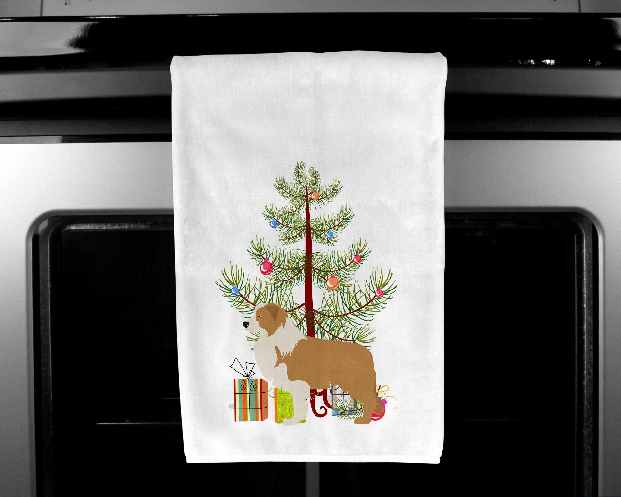 Red Border Collie Merry Christmas Tree Kitchen Towel Set of 2 White Dish Towels Decorative Bathroom Hand towel for Hand, Face, Hair, Yoga, Tea, Dishcloth, 19 X 28", White