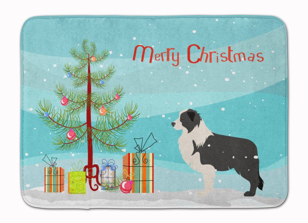 Black Border Collie Merry Christmas Tree Memory Foam Kitchen Mat Machine Washable Anti-Fatigue Cushion Comfort Bath or Kitchen Rug