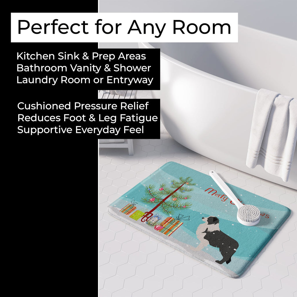 Black Border Collie Merry Christmas Tree Memory Foam Kitchen Mat Machine Washable Anti-Fatigue Cushion Comfort Bath or Kitchen Rug