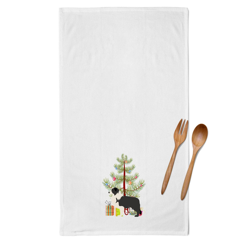 Black Border Collie Merry Christmas Tree Kitchen Towel Set of 2 White Dish Towels Decorative Bathroom Hand towel for Hand, Face, Hair, Yoga, Tea, Dishcloth, 19 X 28", White