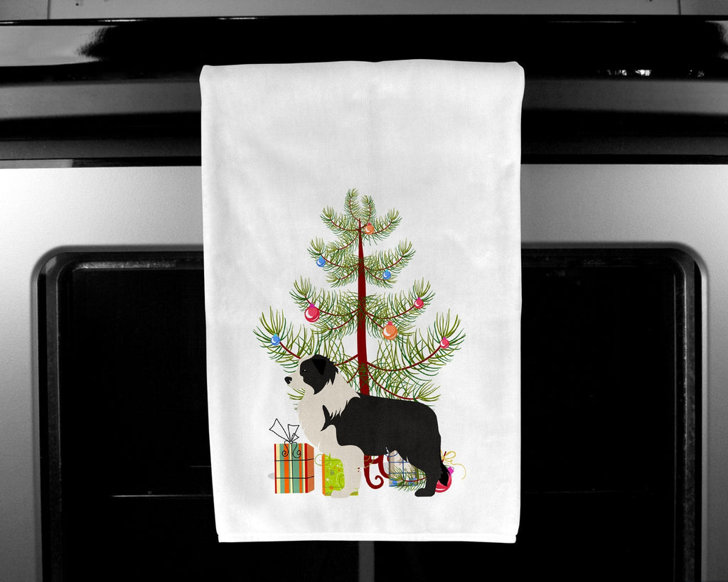 Black Border Collie Merry Christmas Tree Kitchen Towel Set of 2 White Dish Towels Decorative Bathroom Hand towel for Hand, Face, Hair, Yoga, Tea, Dishcloth, 19 X 28", White