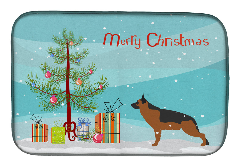 German Shepherd Merry Christmas Tree Dish Drying Mat Absorbent Dish Drying Mat Pad for Kitchen Counter Dish Drainer Mat for Countertop, 14 x 21", Multicolor