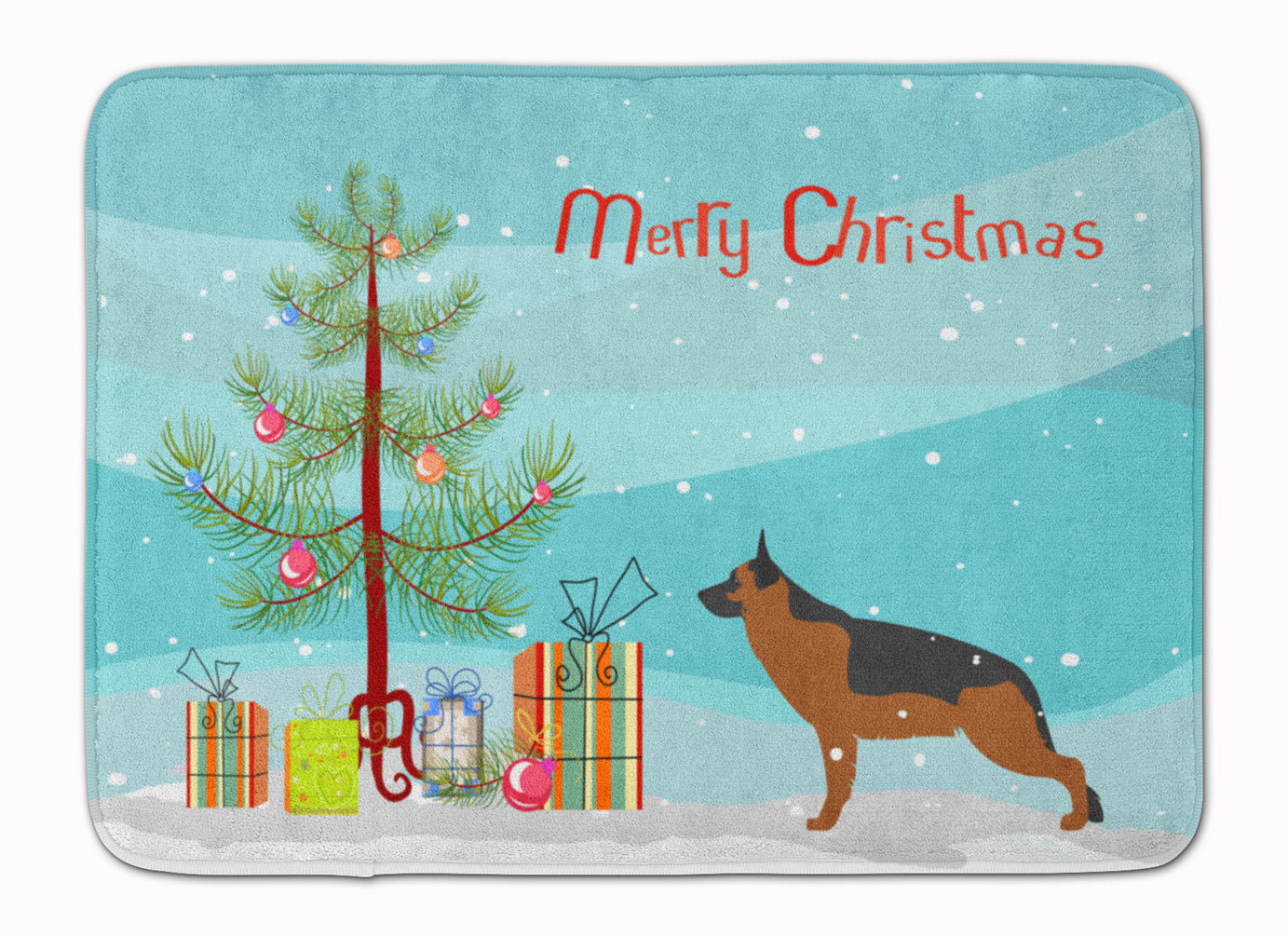 German Shepherd Merry Christmas Tree Memory Foam Kitchen Mat Machine Washable Anti-Fatigue Cushion Comfort Bath or Kitchen Rug
