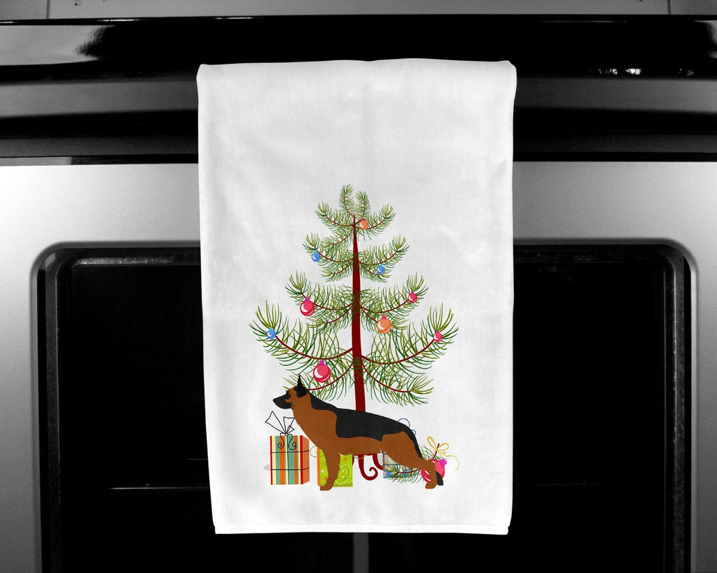 German Shepherd Merry Christmas Tree Kitchen Towel Set of 2 White Dish Towels Decorative Bathroom Hand towel for Hand, Face, Hair, Yoga, Tea, Dishcloth, 19 X 28", White