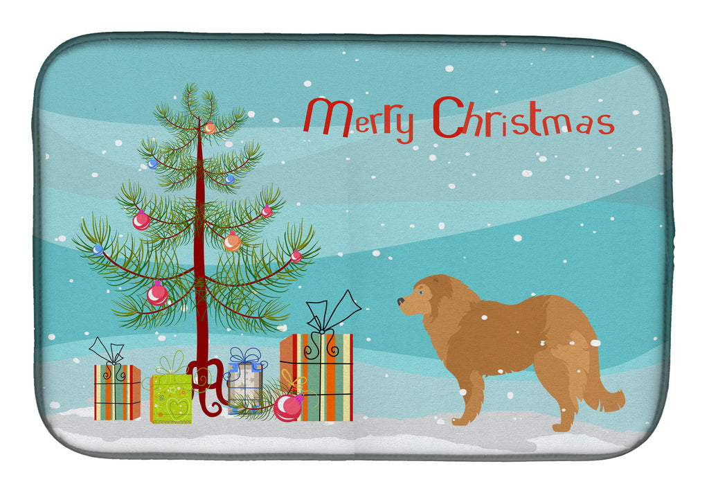 Caucasian Shepherd Dog Merry Christmas Tree Dish Drying Mat Absorbent Dish Drying Mat Pad for Kitchen Counter Dish Drainer Mat for Countertop, 14 x 21", Multicolor