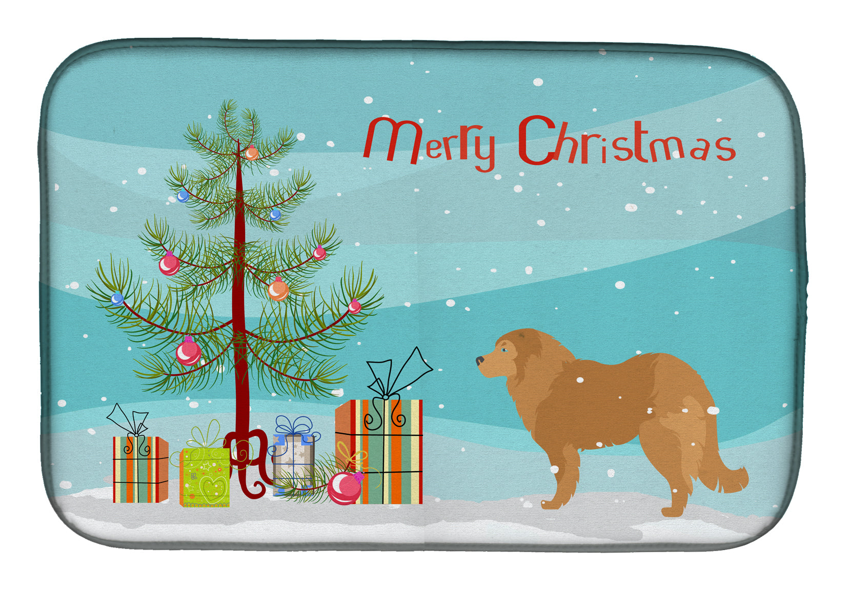 Caucasian Shepherd Dog Merry Christmas Tree Dish Drying Mat Absorbent Dish Drying Mat Pad for Kitchen Counter Dish Drainer Mat for Countertop, 14 x 21", Multicolor