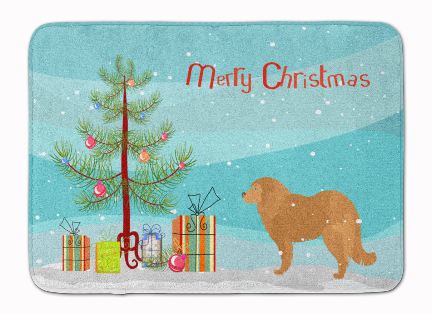 Caucasian Shepherd Dog Merry Christmas Tree Memory Foam Kitchen Mat Machine Washable Anti-Fatigue Cushion Comfort Bath or Kitchen Rug