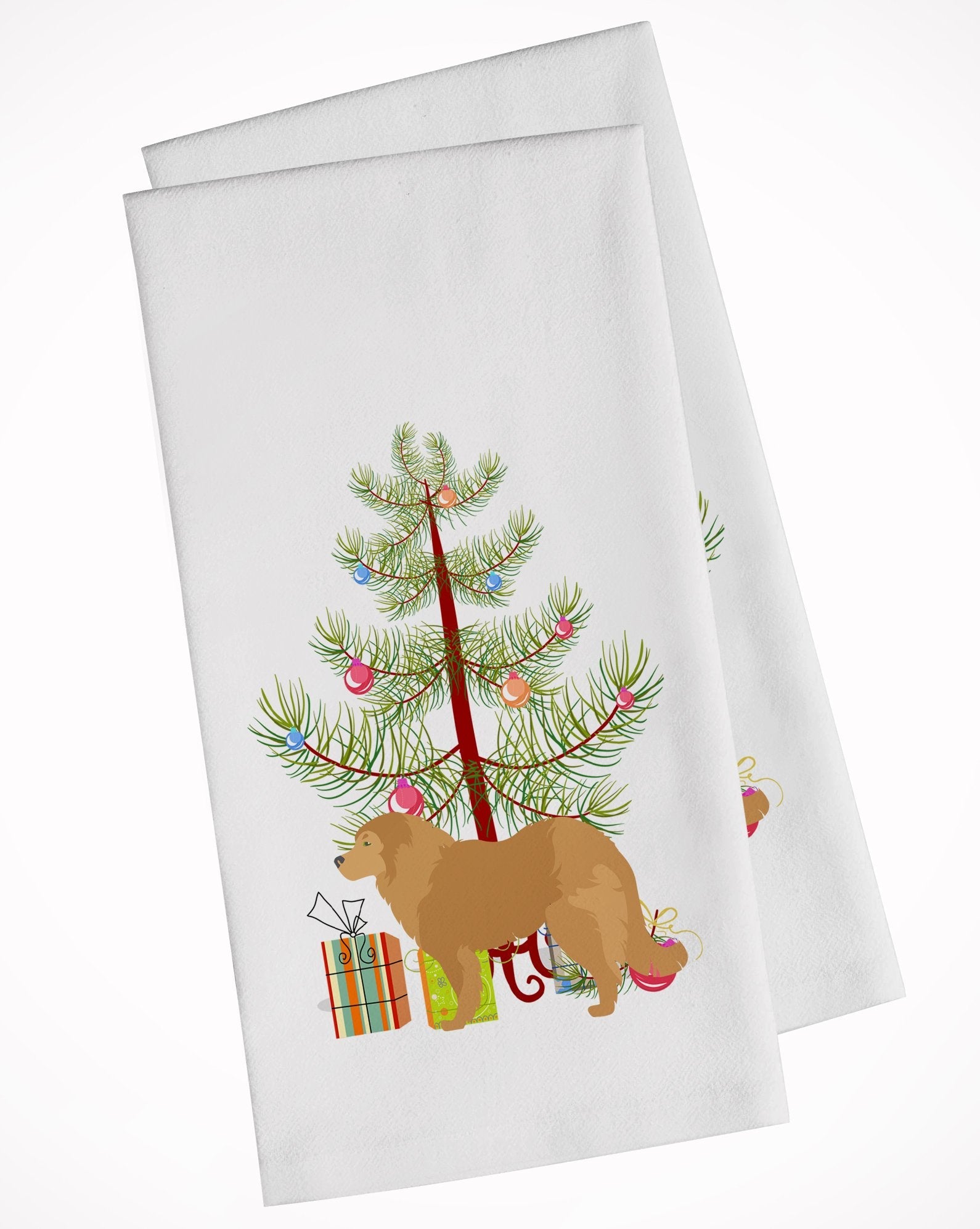 Caucasian Shepherd Dog Merry Christmas Tree Kitchen Towel Set of 2 White Dish Towels Decorative Bathroom Hand towel for Hand, Face, Hair, Yoga, Tea, Dishcloth, 19 X 28", White