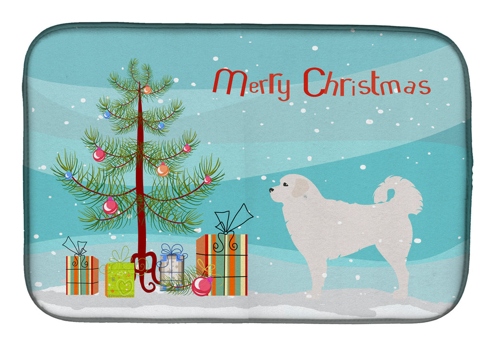 Polish Tatra Sheepdog Merry Christmas Tree Dish Drying Mat Absorbent Dish Drying Mat Pad for Kitchen Counter Dish Drainer Mat for Countertop, 14 x 21", Multicolor