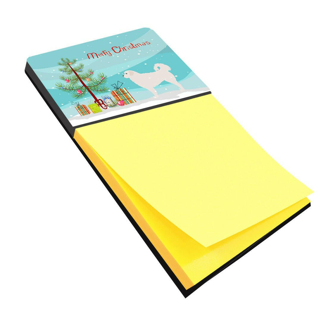 Polish Tatra Sheepdog Merry Christmas Tree Watercolor Sticky Note Holder Refillable Dispenser Desk Accessory 3x3 Pad Gift