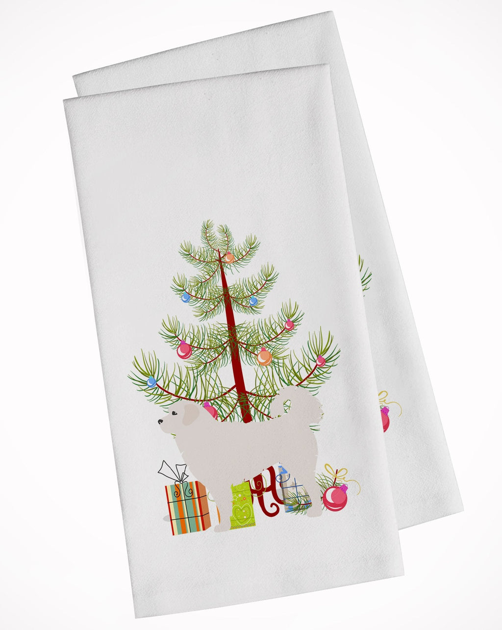 Polish Tatra Sheepdog Merry Christmas Tree Kitchen Towel Set of 2 White Dish Towels Decorative Bathroom Hand towel for Hand, Face, Hair, Yoga, Tea, Dishcloth, 19 X 28", White