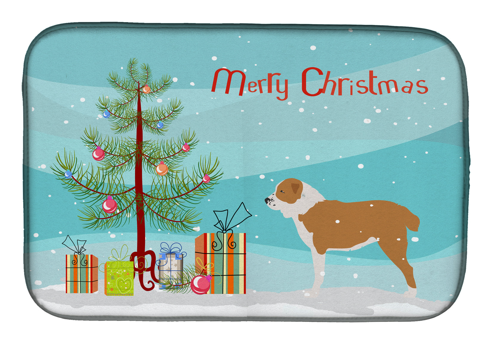 Central Asian Shepherd Dog Merry Christmas Tree Dish Drying Mat Absorbent Dish Drying Mat Pad for Kitchen Counter Dish Drainer Mat for Countertop, 14 x 21", Multicolor
