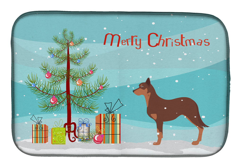 Australian Kelpie Dog Merry Christmas Tree Dish Drying Mat Absorbent Dish Drying Mat Pad for Kitchen Counter Dish Drainer Mat for Countertop, 14 x 21", Multicolor