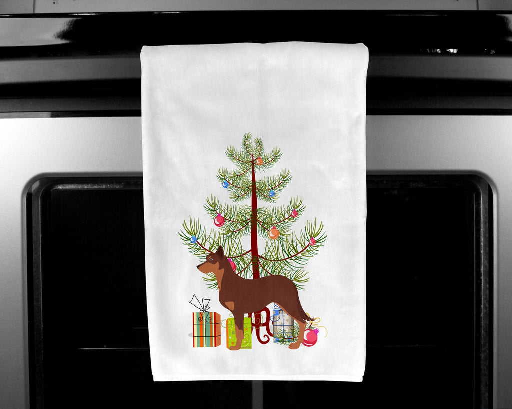 Australian Kelpie Dog Merry Christmas Tree Kitchen Towel Set of 2 White Dish Towels Decorative Bathroom Hand towel for Hand, Face, Hair, Yoga, Tea, Dishcloth, 19 X 28", White