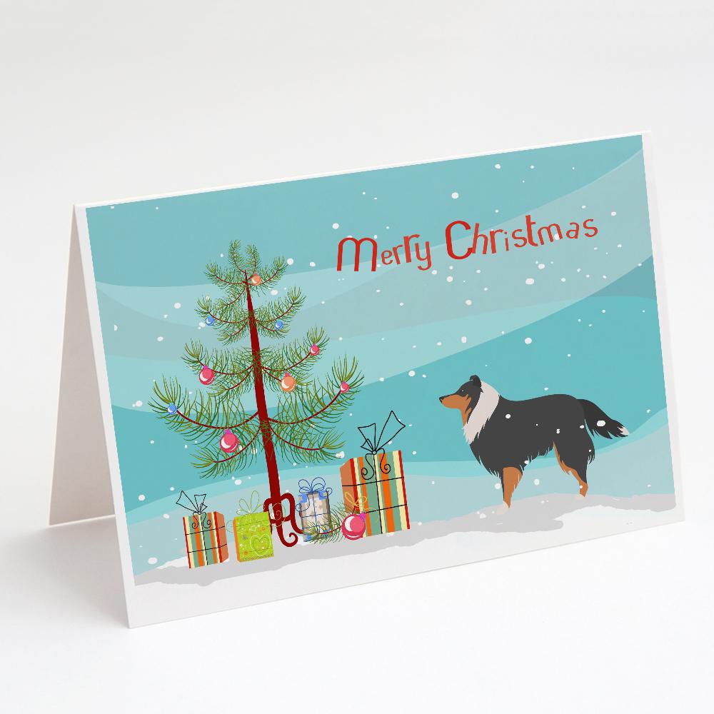 Sheltie/Shetland Sheepdog Merry Christmas Tree Greeting Cards Pack of 8 Blank Cards with Envelopes Whimsical A7 Size 5x7