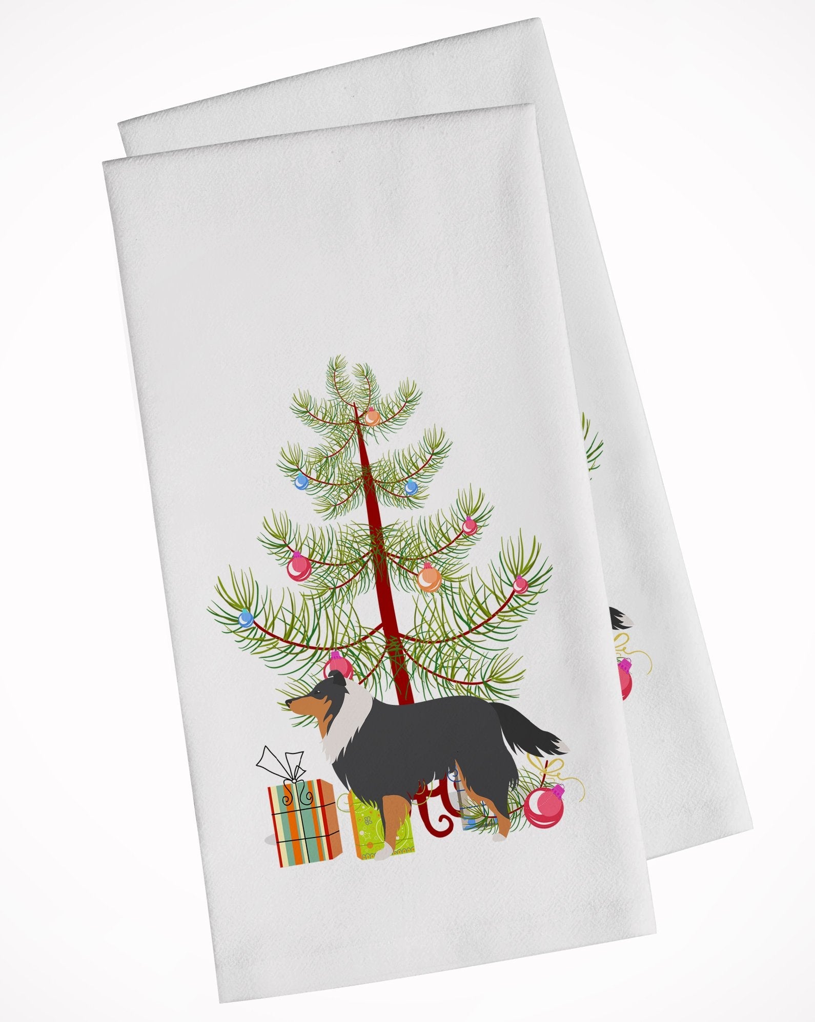 Sheltie/Shetland Sheepdog Merry Christmas Tree Kitchen Towel Set of 2 White Dish Towels Decorative Bathroom Hand towel for Hand, Face, Hair, Yoga, Tea, Dishcloth, 19 X 28", White