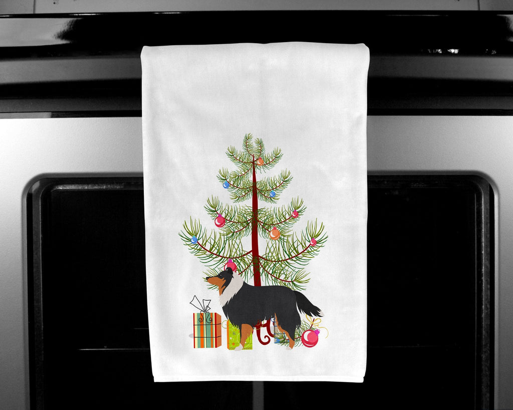 Sheltie/Shetland Sheepdog Merry Christmas Tree Kitchen Towel Set of 2 White Dish Towels Decorative Bathroom Hand towel for Hand, Face, Hair, Yoga, Tea, Dishcloth, 19 X 28", White