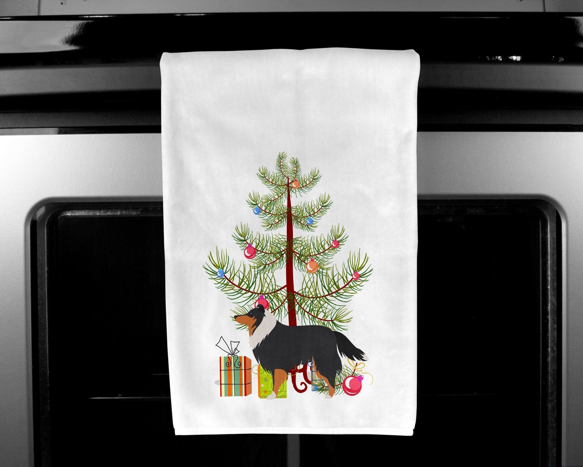 Sheltie/Shetland Sheepdog Merry Christmas Tree Kitchen Towel Set of 2 White Dish Towels Decorative Bathroom Hand towel for Hand, Face, Hair, Yoga, Tea, Dishcloth, 19 X 28", White