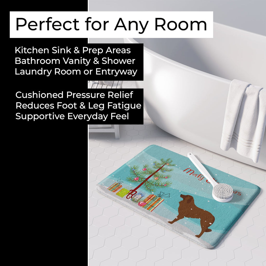 Portuguese Sheepdog Dog Merry Christmas Tree Memory Foam Kitchen Mat Machine Washable Anti-Fatigue Cushion Comfort Bath or Kitchen Rug