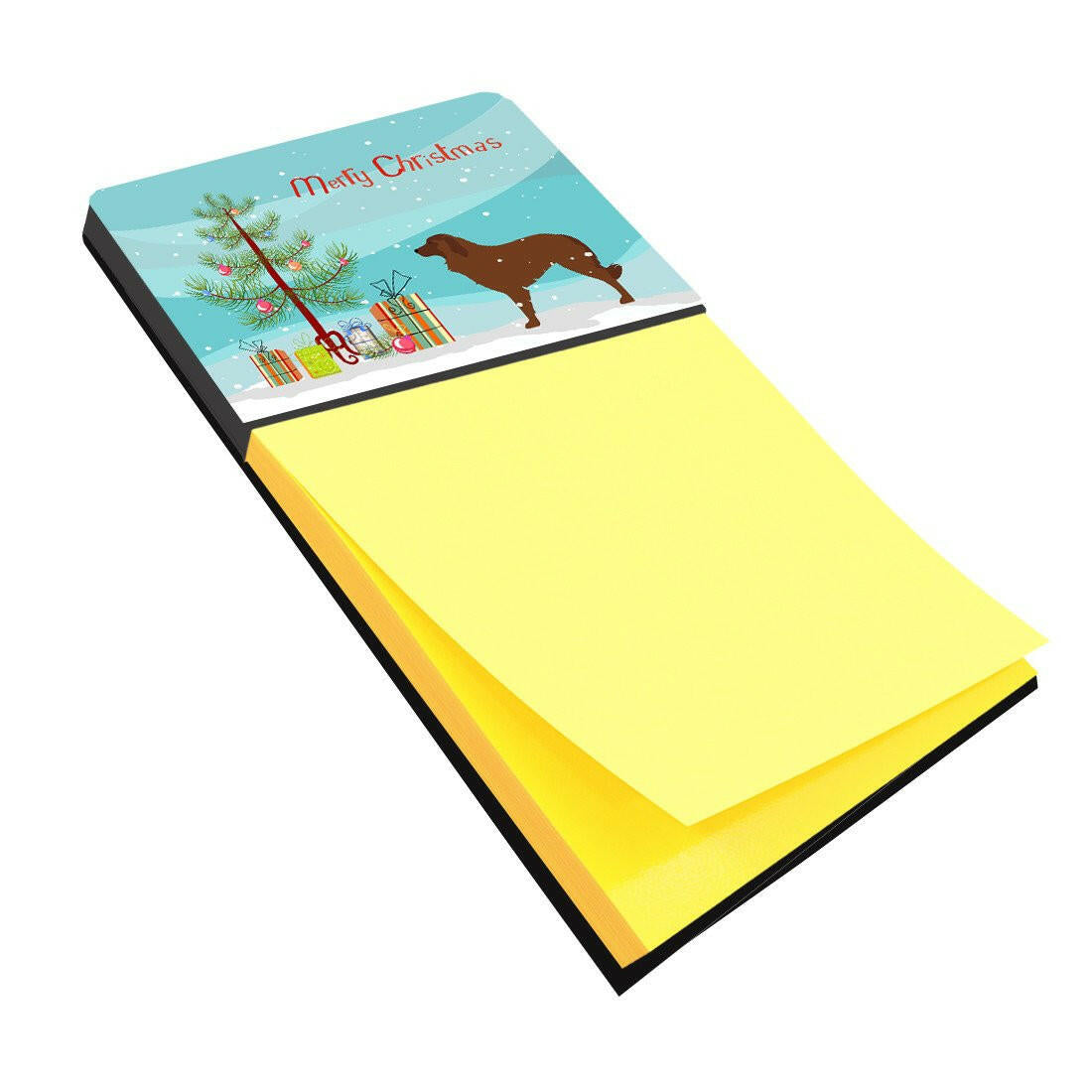 Portuguese Sheepdog Dog Merry Christmas Tree Watercolor Sticky Note Holder Refillable Dispenser Desk Accessory 3x3 Pad Gift