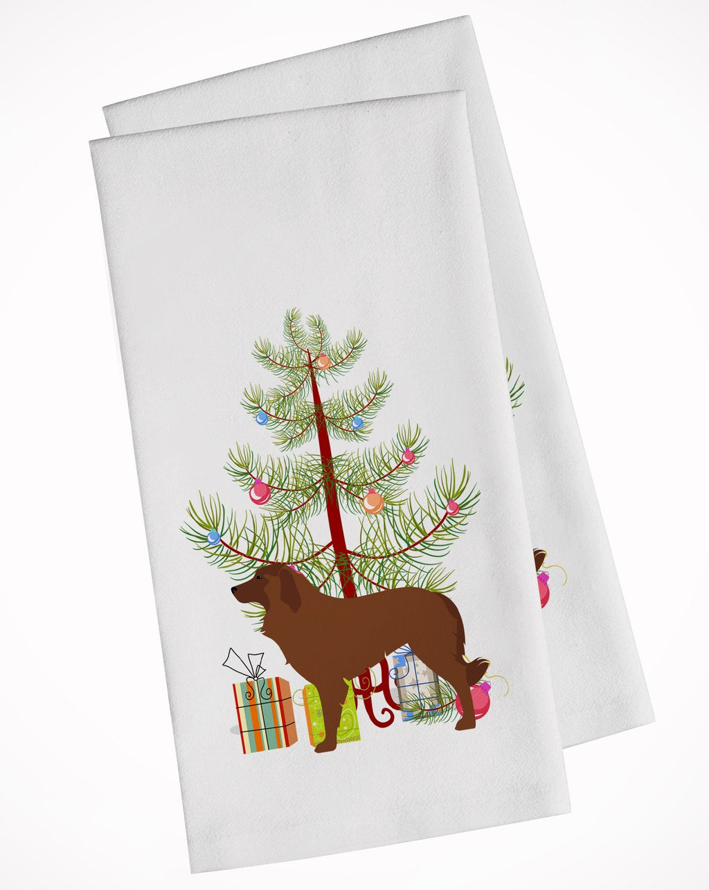 Portuguese Sheepdog Dog Merry Christmas Tree Kitchen Towel Set of 2 White Dish Towels Decorative Bathroom Hand towel for Hand, Face, Hair, Yoga, Tea, Dishcloth, 19 X 28", White