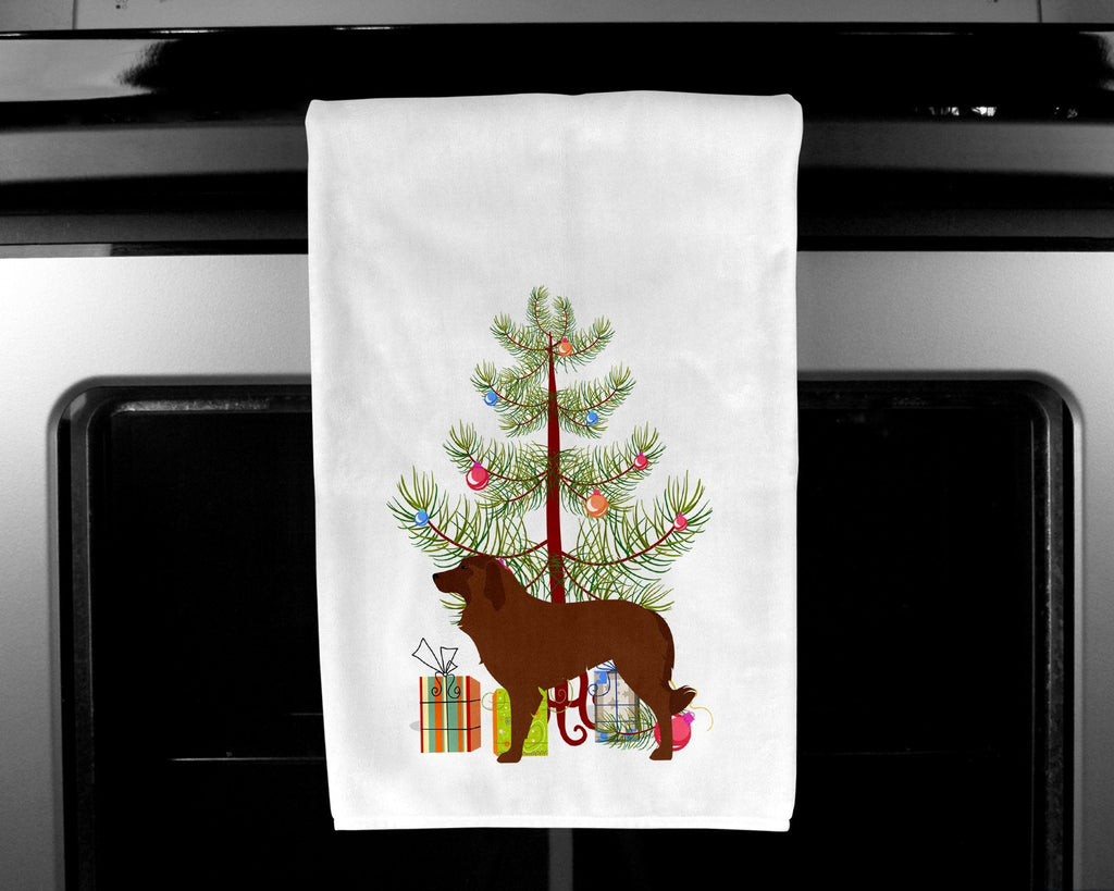 Portuguese Sheepdog Dog Merry Christmas Tree Kitchen Towel Set of 2 White Dish Towels Decorative Bathroom Hand towel for Hand, Face, Hair, Yoga, Tea, Dishcloth, 19 X 28", White