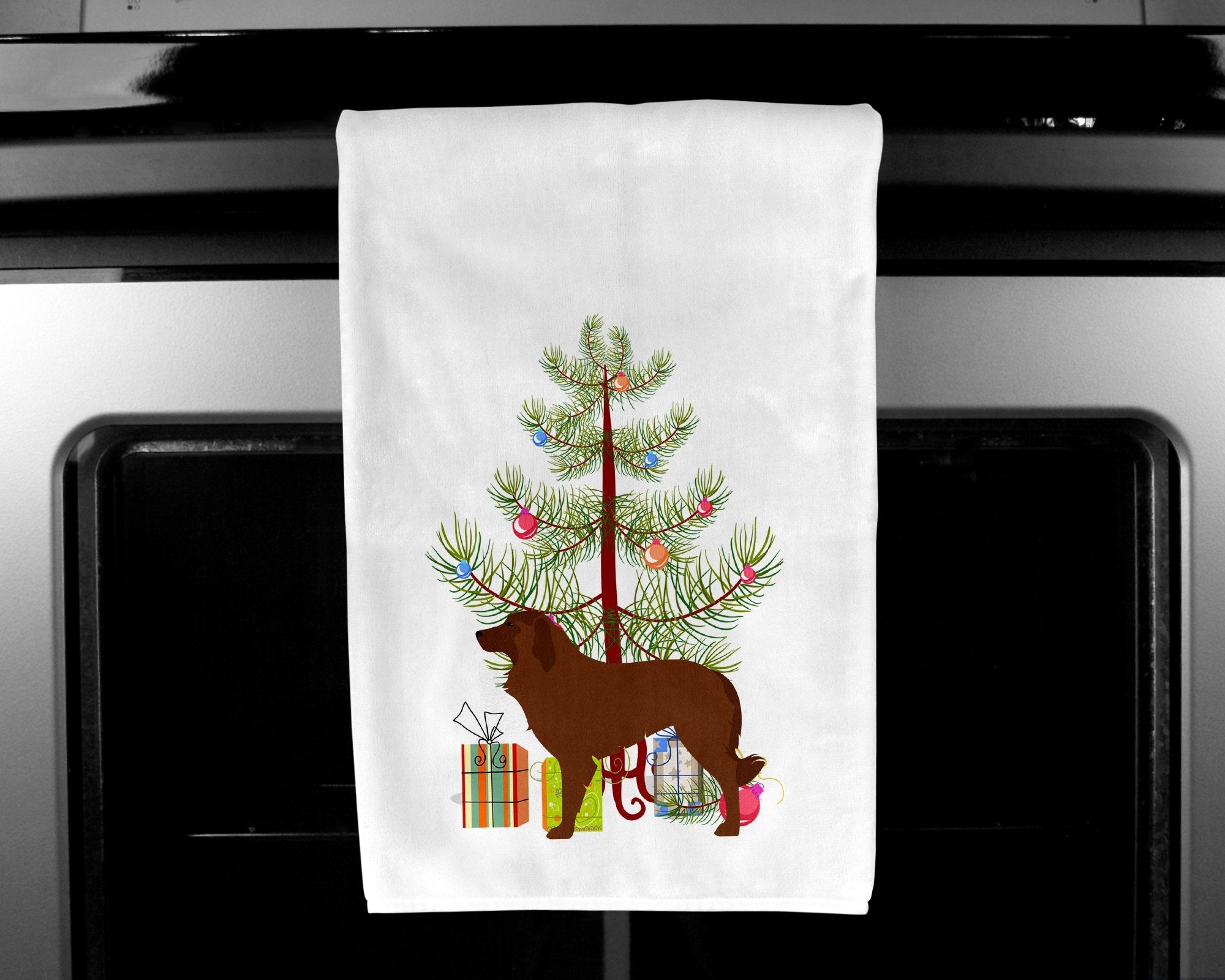 Portuguese Sheepdog Dog Merry Christmas Tree Kitchen Towel Set of 2 White Dish Towels Decorative Bathroom Hand towel for Hand, Face, Hair, Yoga, Tea, Dishcloth, 19 X 28", White