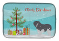 Polish Lowland Sheepdog Dog Merry Christmas Tree Dish Drying Mat Absorbent Dish Drying Mat Pad for Kitchen Counter Dish Drainer Mat for Countertop, 14 x 21", Multicolor