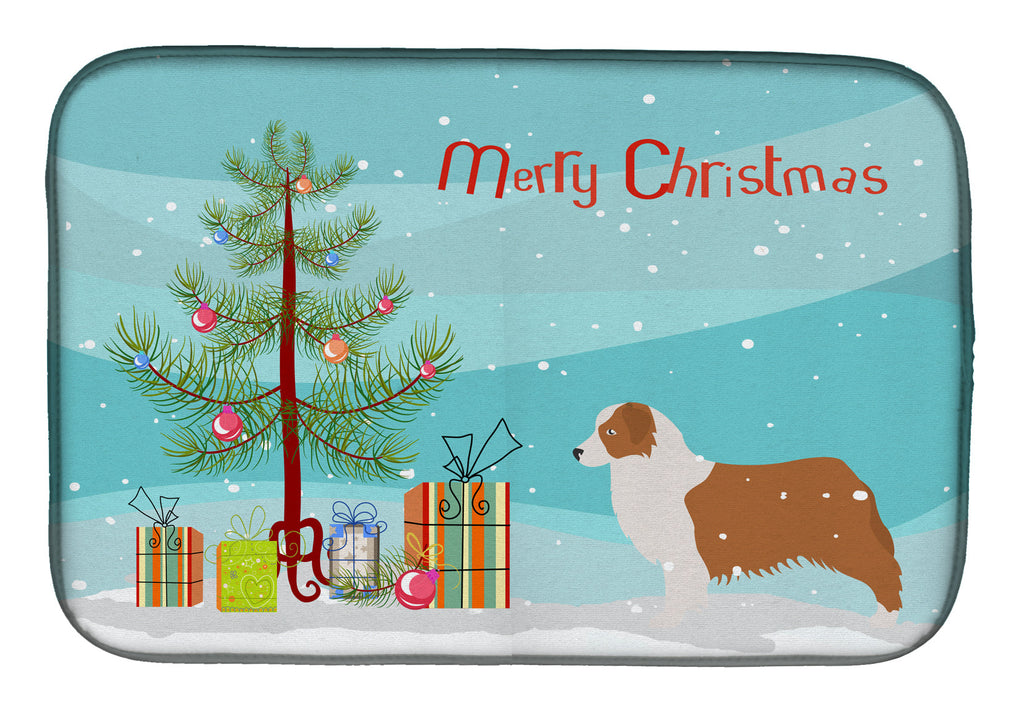 Australian Shepherd Dog Merry Christmas Tree Dish Drying Mat Absorbent Dish Drying Mat Pad for Kitchen Counter Dish Drainer Mat for Countertop, 14 x 21", Multicolor