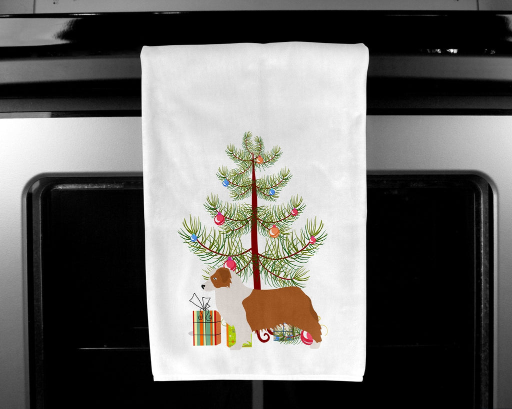 Australian Shepherd Dog Merry Christmas Tree Kitchen Towel Set of 2 White Dish Towels Decorative Bathroom Hand towel for Hand, Face, Hair, Yoga, Tea, Dishcloth, 19 X 28", White