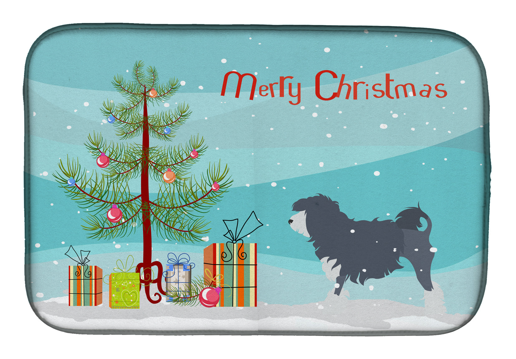 Lowchen Merry Christmas Tree Dish Drying Mat Absorbent Dish Drying Mat Pad for Kitchen Counter Dish Drainer Mat for Countertop, 14 x 21", Multicolor
