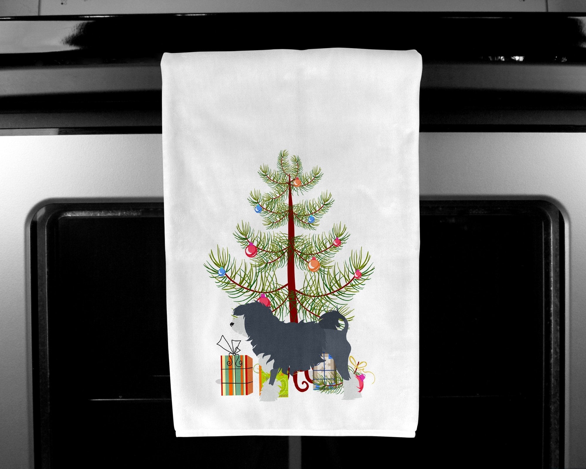 Lowchen Merry Christmas Tree Kitchen Towel Set of 2 White Dish Towels Decorative Bathroom Hand towel for Hand, Face, Hair, Yoga, Tea, Dishcloth, 19 X 28", White