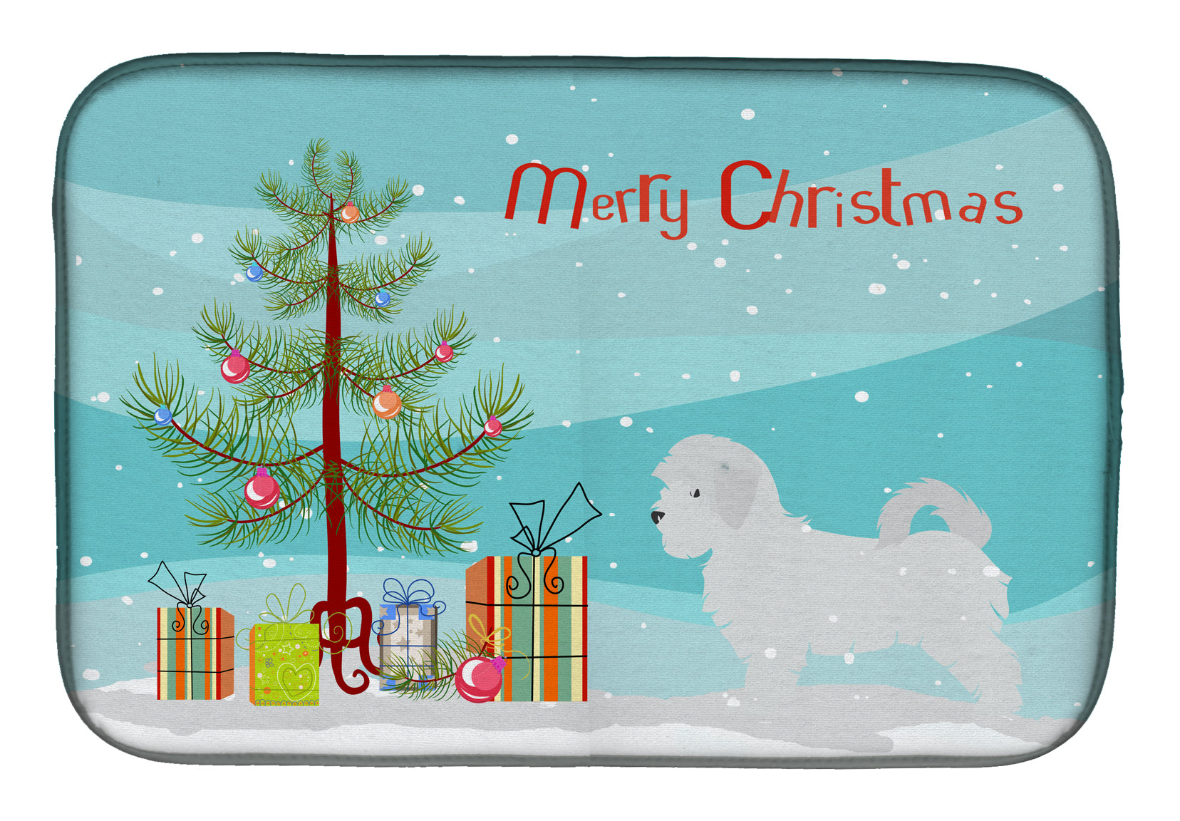 Maltese Merry Christmas Tree Dish Drying Mat Absorbent Dish Drying Mat Pad for Kitchen Counter Dish Drainer Mat for Countertop, 14 x 21", Multicolor